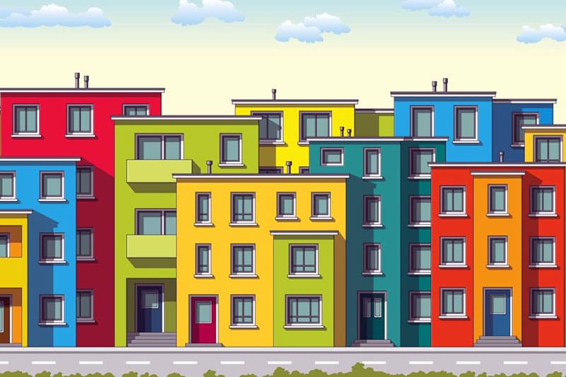Immagine di palazzi disegnati in una città, per l'articolo sulle Abitazioni in vendita in Italia