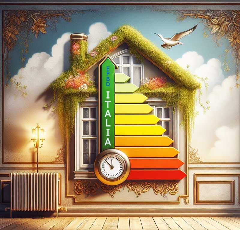 Immagine stilizzata di una casa, per rappresentare gli interventi di miglioramento dell'efficienza energetica