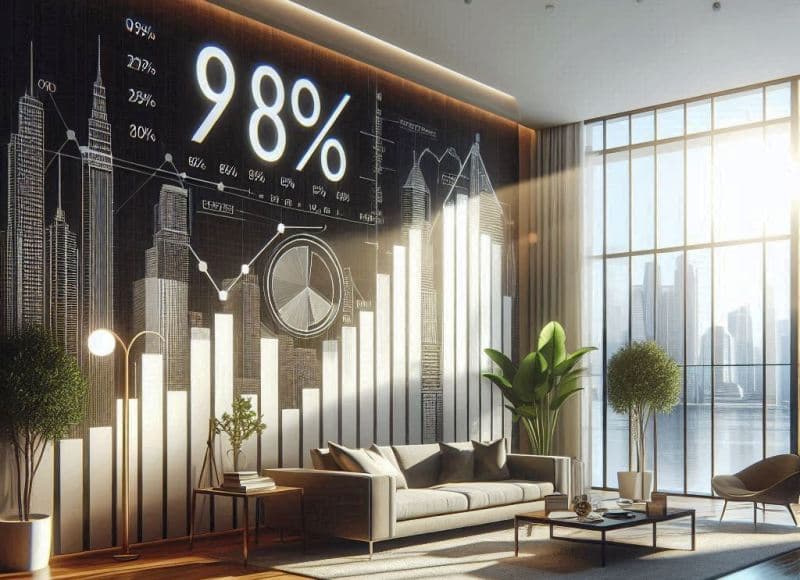 Grafico sulla parete di una stanza, dell'andamento degli investimenti immobiliari (+98% in Italia, nel primo trimestre 2024)