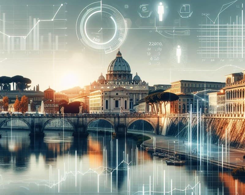 Immagine della città di Roma, con grafici e dati per l'analisi del mercato immobiliare del 2023